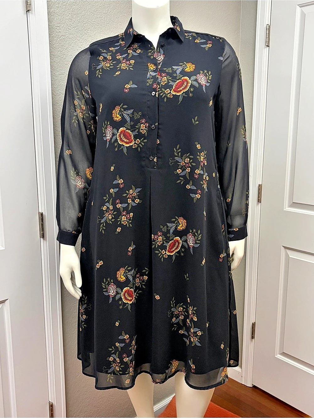 Marina Rinaldi Sport Floral Midi Dress in Black Size 14